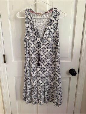Boden White with Navy Medallion Print Dress